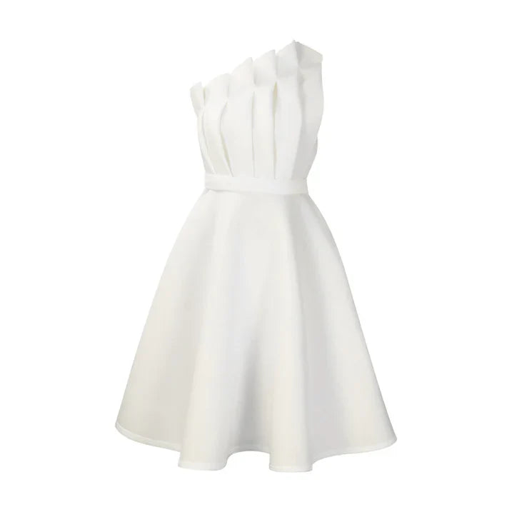 Elegantes Damen One-Shoulder-Kleid mit Weitem Rock - IdealeKleiden