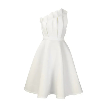 Elegantes Damen One-Shoulder-Kleid mit Weitem Rock - IdealeKleiden