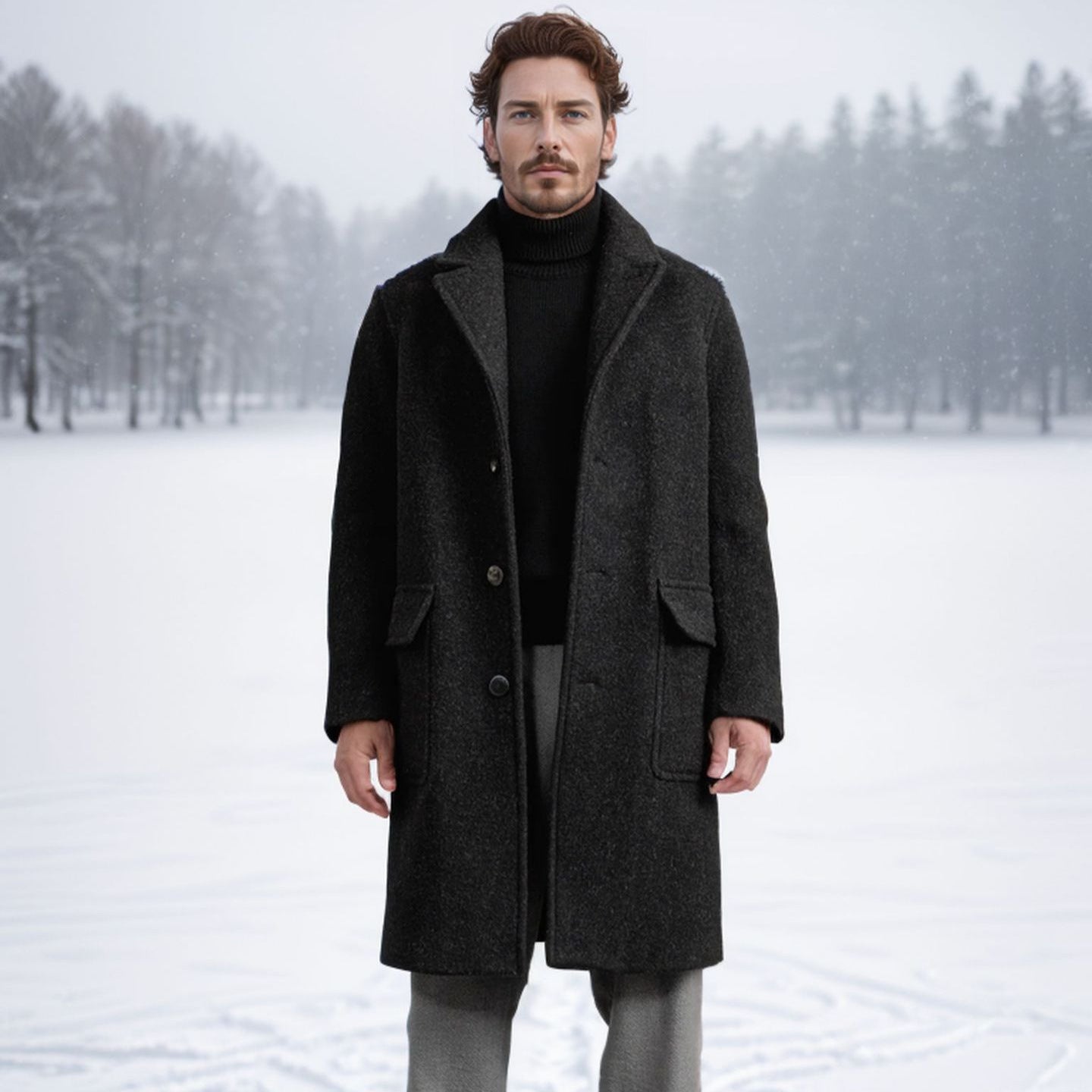 Herren Wintermantel Elegant Warm mit Taschen - IdealeKleiden