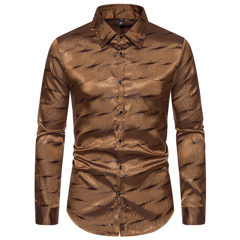 Chemise élégante à manches longues pour homme avec motif ondulé