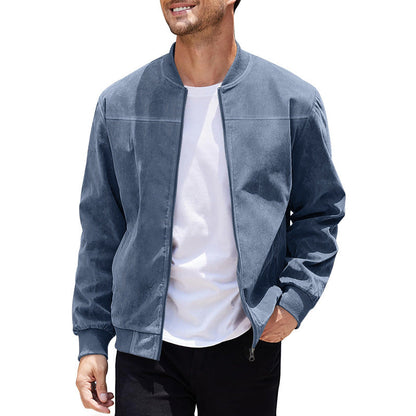 Manteau en cuir, blouson aviateur, aspect daim, col montant, élastique