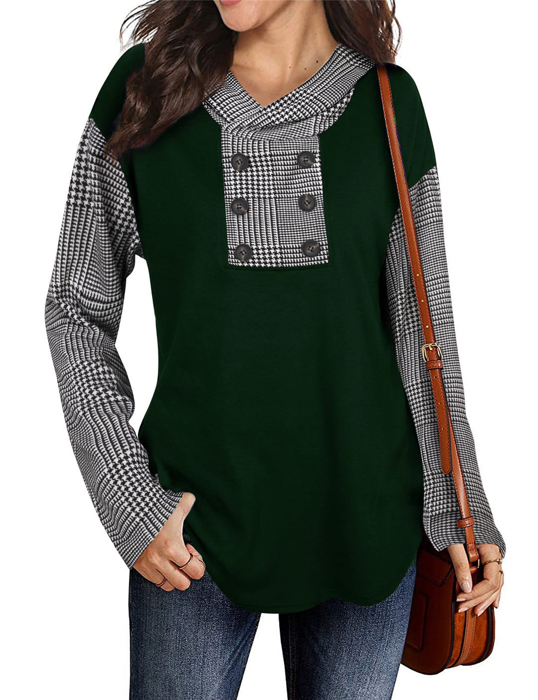 Haut Femme Asymétrique Carreaux Chic