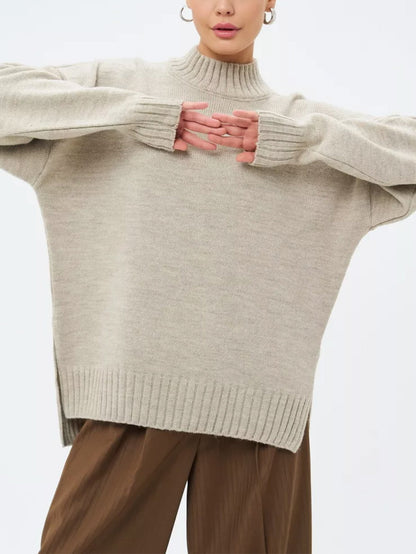 Pull Oversize Col Semi-Montant Côtelé