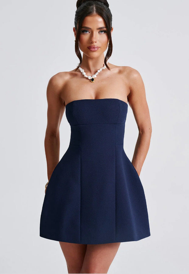 Robe femme élégante trapèze bustier avec poches dissimulées