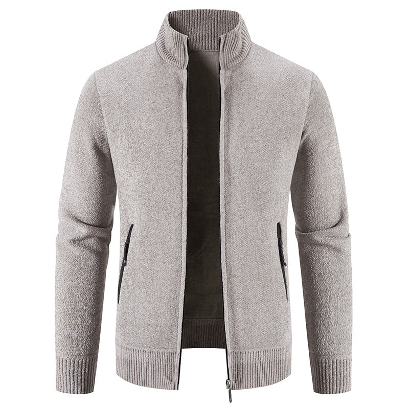 Cardigan Homme Élégant Col Montant Fermeture Éclair Poches