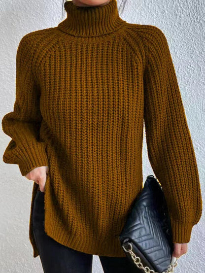 Pull tricoté pour femme col montant motif nid d'abeille élégant