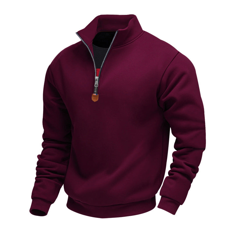 Pull pour homme sportif, demi-zip, col montant