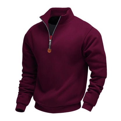 Pull pour homme sportif, demi-zip, col montant