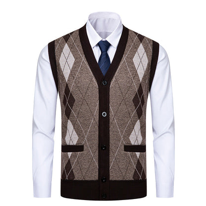 Herren Strickjacke Elegant Rautenmuster Modern - IdealeKleiden