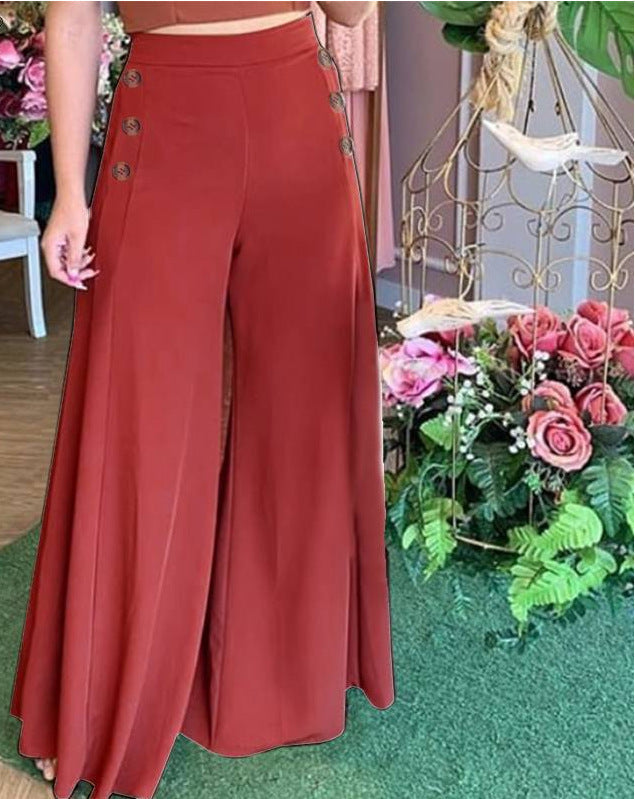Pantalon Palazzo Femme Ample Élégant Détail