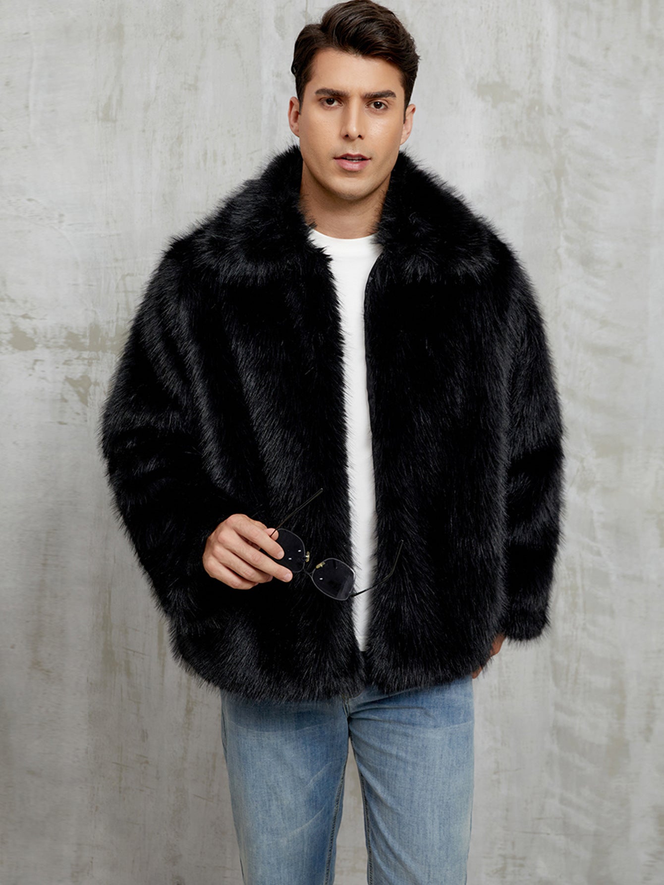 Manteau en fausse fourrure pour homme, doux, avec grand col