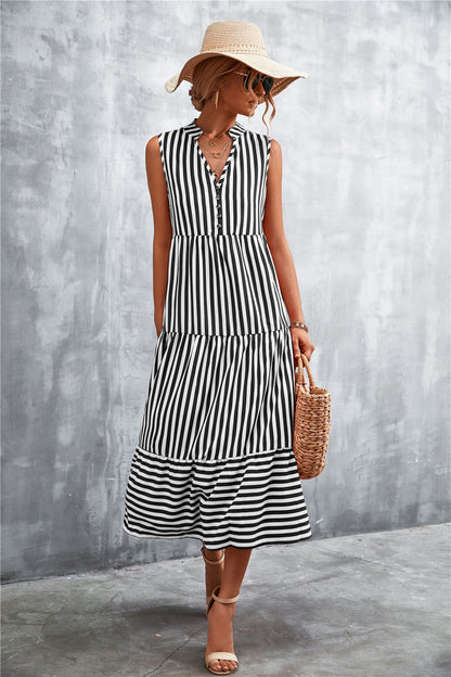 Robe longue pour femme à rayures élégante boutonnée