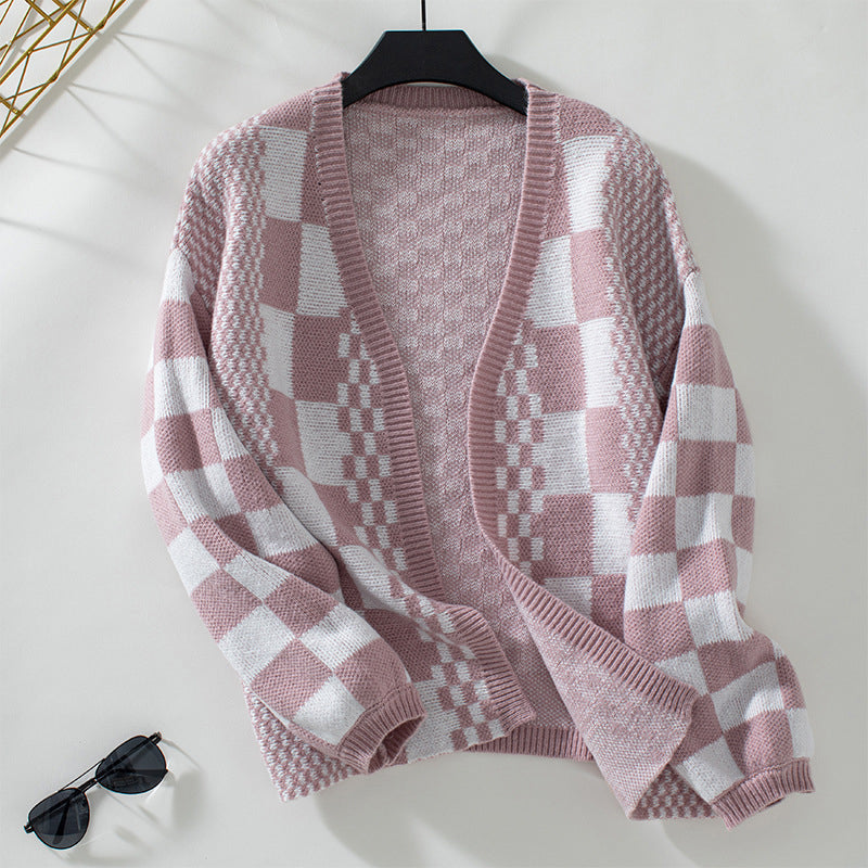 Gilet en maille femme Motif carreaux automnal