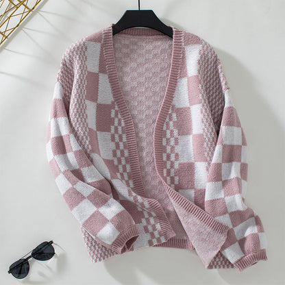 Gilet en maille femme Motif carreaux automnal