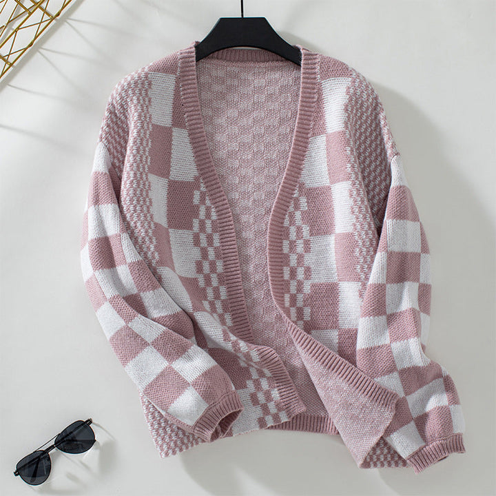 Gilet en maille femme Motif carreaux automnal