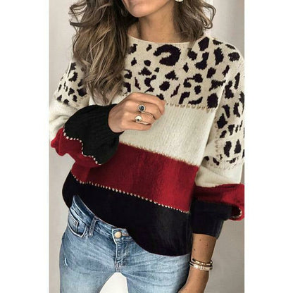 Damen Strickpullover Leopard Muster Herbstmodell - IdealeKleiden