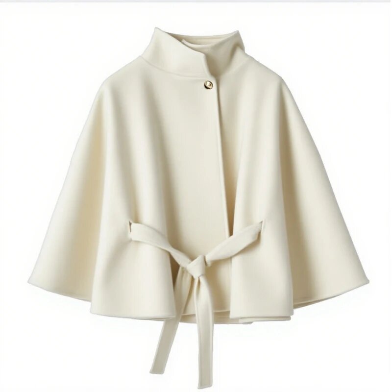 Cape élégant pour femme avec ceinture et col montant