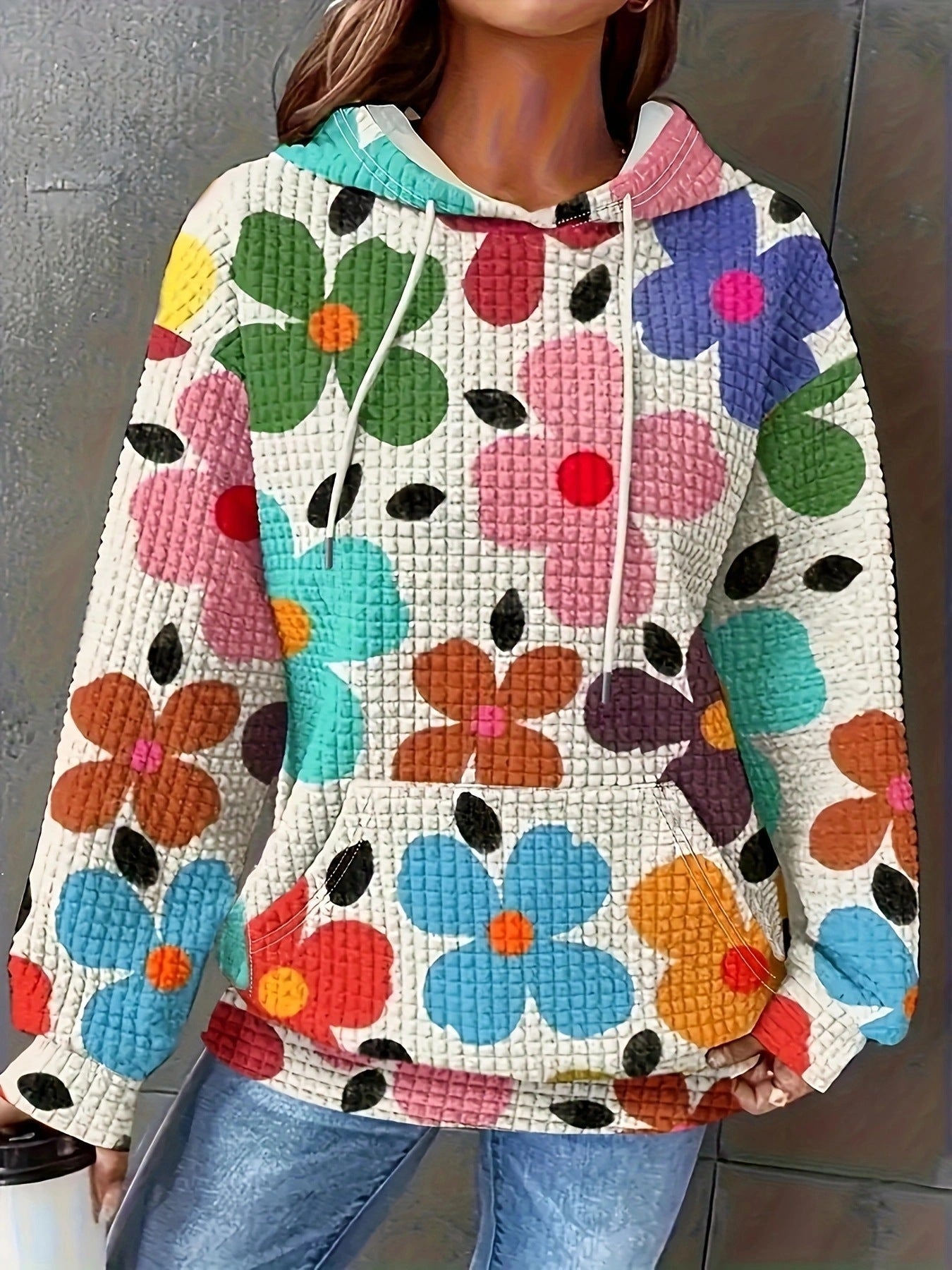 Pull pour femmes Motif floral Capuche Décontracté