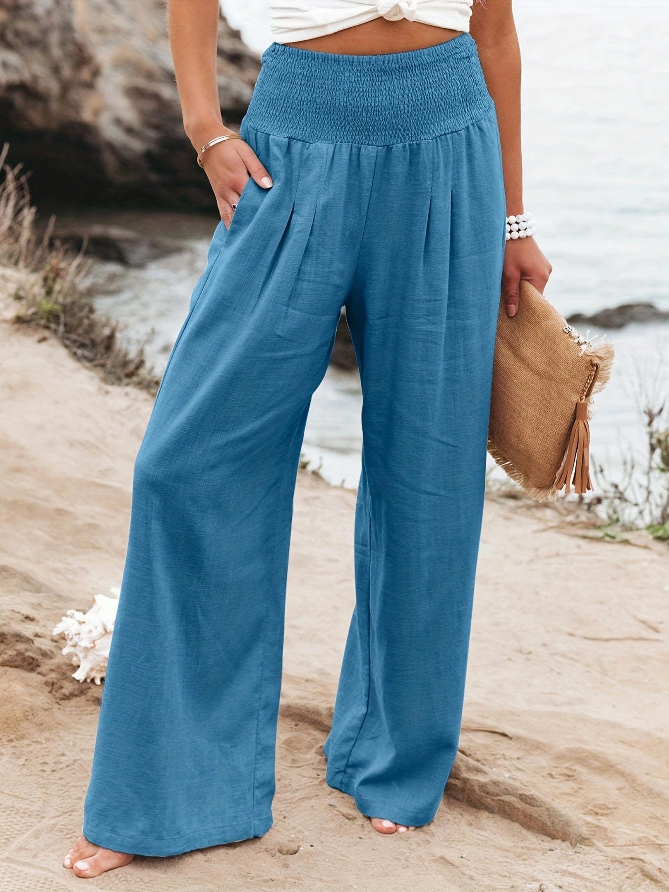 Pantalon ample en lin pour femme effet jupe-culotte