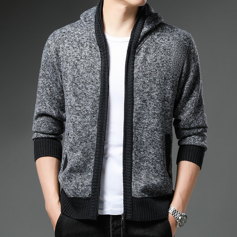 Cardigan Homme Moderne Capuche Noir Blanc