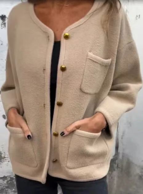 Élégant manteau en laine Col rond Manches longues