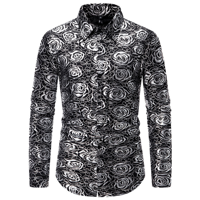 Chemise à manches longues pour homme, motif floral, élégance dorée