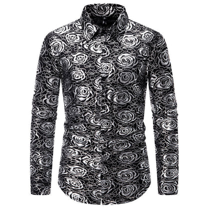 Chemise à manches longues pour homme, motif floral, élégance dorée