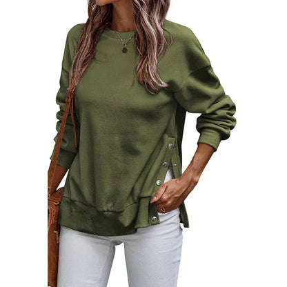 Sweat-shirt femme décontracté avec fentes latérales et boutons