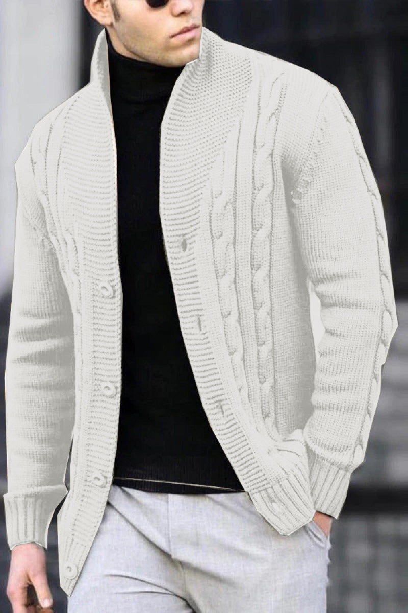 Cardigan robuste en maille torsadée pour homme avec fermeture boutonnée