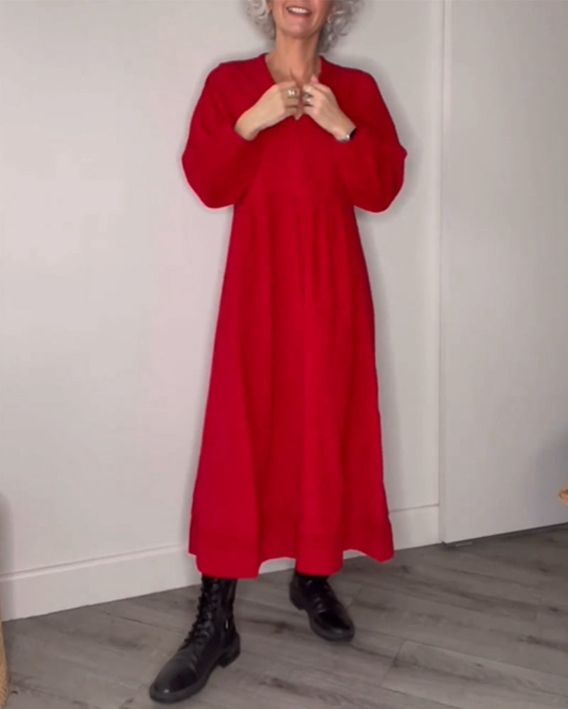 Robe longue élégante pour femme col en V manches longues