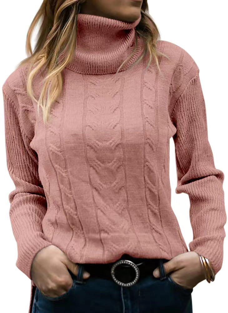 Pull tricoté col montant torsadé élégant pour femme