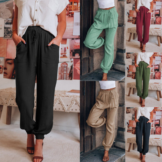 Damen Jogginghose Bequem Elastisch Gummizug - IdealeKleiden