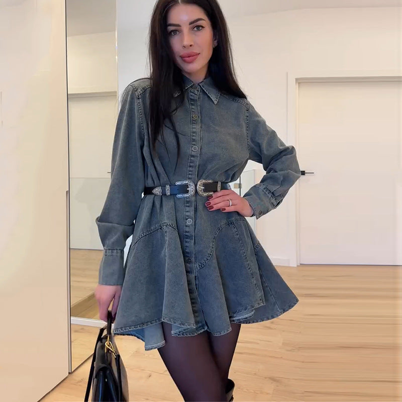 Damen Denim Kleid Mit Gürtel Figurformend - IdealeKleiden