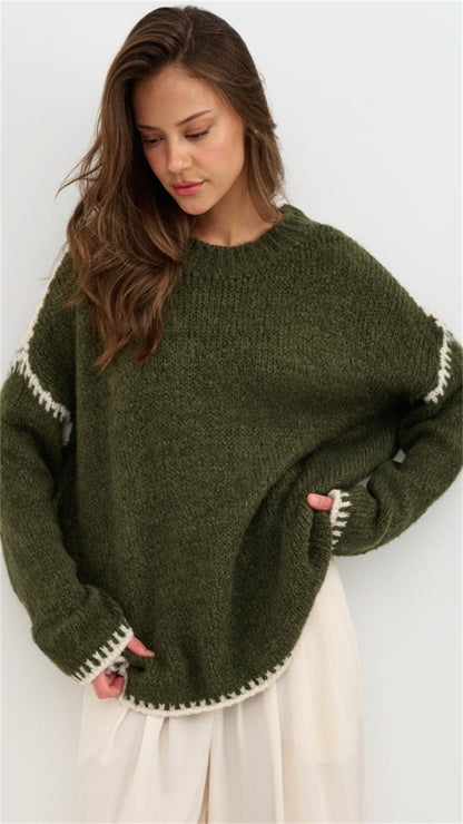 Pull en maille douce pour femme avec détails contrastants