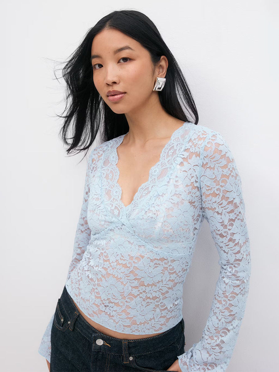 Haut en dentelle pour femme Col en V Design élégant