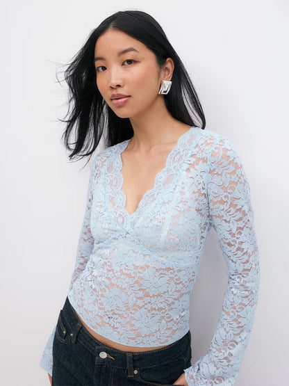 Haut en dentelle pour femme Col en V Design élégant