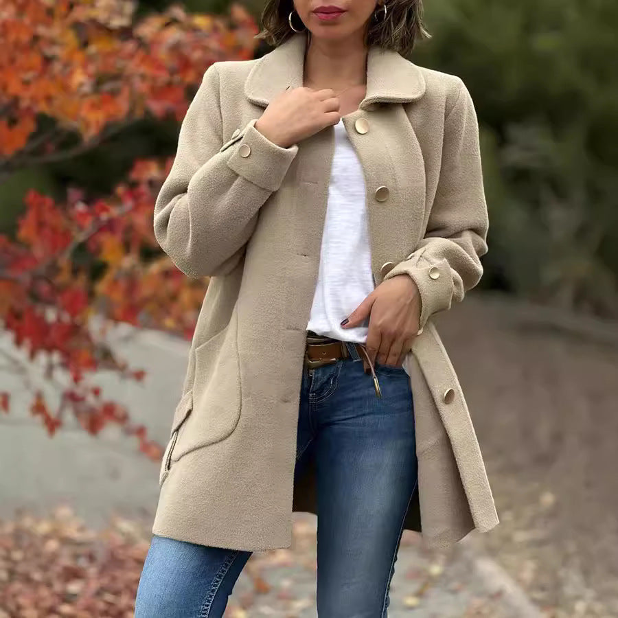Veste en laine moderne pour femme avec poches et boutons