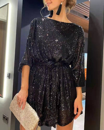 Robe de soirée femme Paillettes Lurex Élégante Lacée
