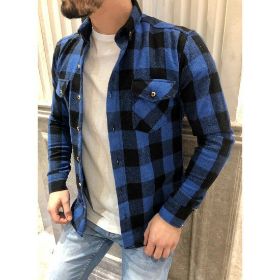 Chemise en flanelle à carreaux coupe décontractée manches longues