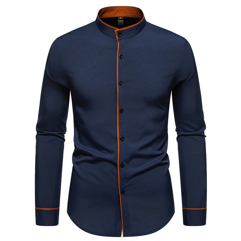 Chemise homme moderne col montant boutons contrastés