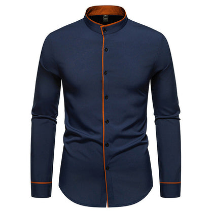 Chemise homme moderne col montant boutons contrastés