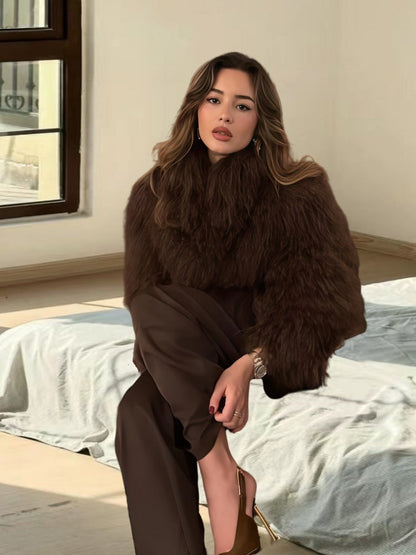 Veste en fourrure pour femmes Design élégant Manches volumineuses