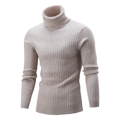 Pull col roulé homme en tricot torsadé, look élégant