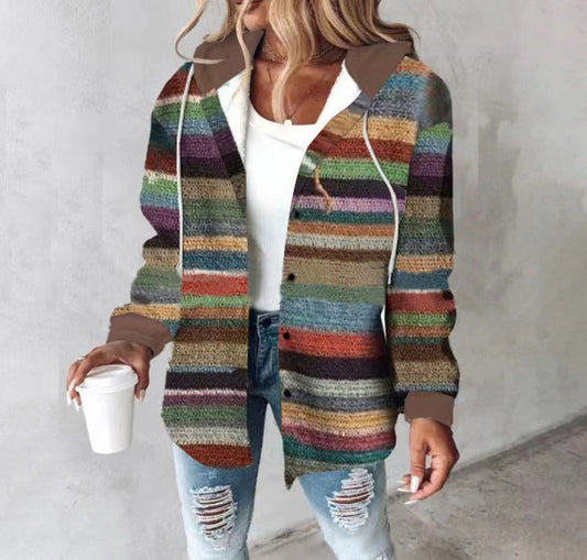 Stylischer Streifen Pullover Kapuze - IdealeKleiden