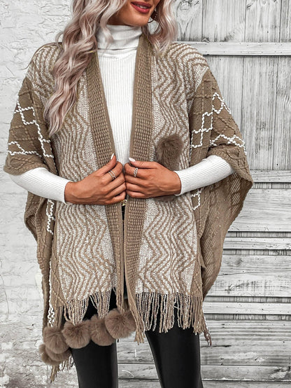 Cardigan châle cape oversize à franges col en V style bohème