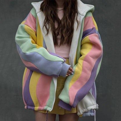 Veste oversized femme motif ondulé tendance à capuche