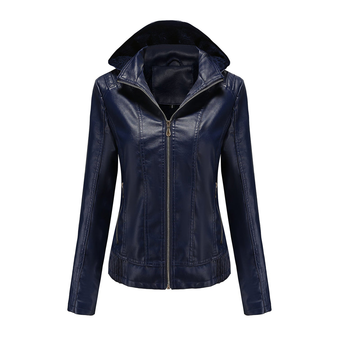 Blouson en cuir élégant pour femme avec col montant