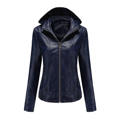 Blouson en cuir élégant pour femme avec col montant