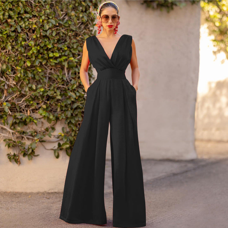 Combinaison élégante Femme Col V Large Jambe