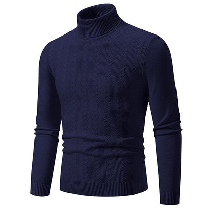 Pull-over homme col roulé tricot torsadé